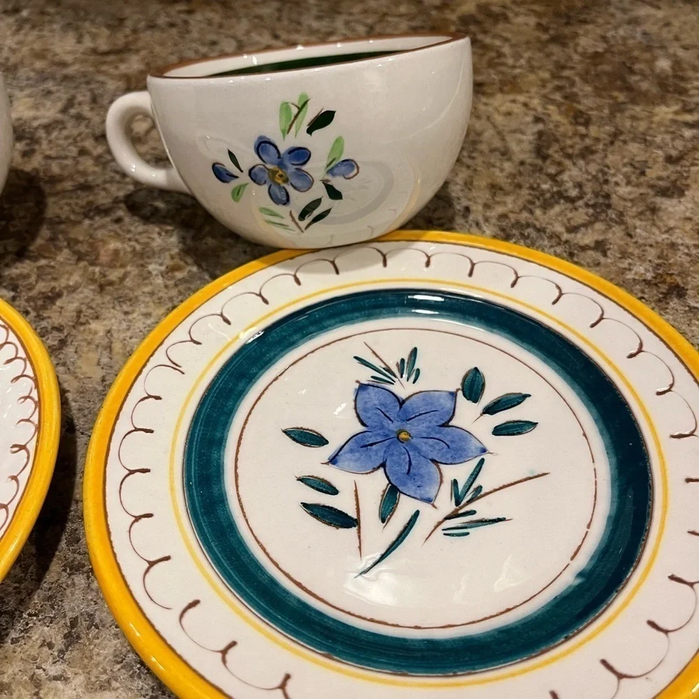 Stangl Pottery Tea Cups & Small Plates Made in USA Country Garden Flower Pattern